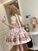 Cute Chocolate Print Lolita Suspender Skirt