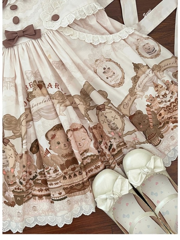 Cute Chocolate Print Lolita Suspender Skirt