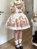 Cute Chocolate Print Lolita Suspender Skirt