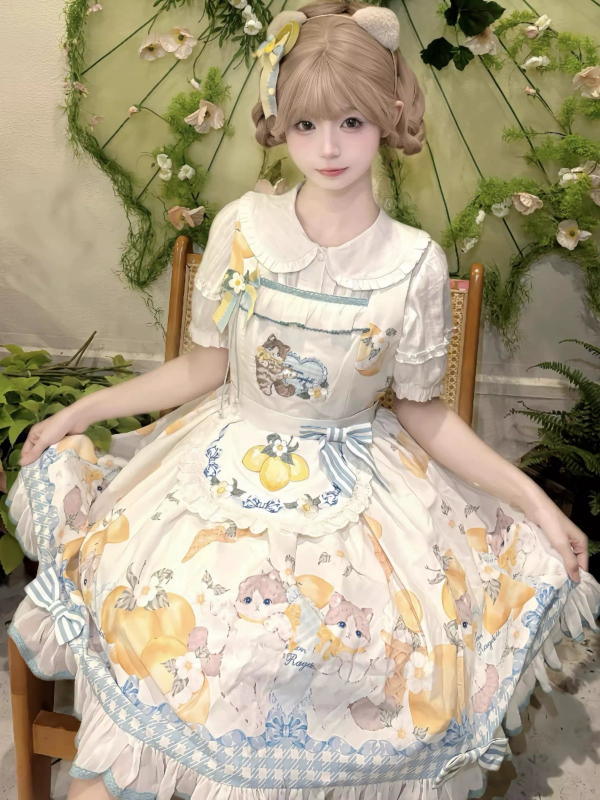 Sweet and Cute Lolita Dress With Printed Suspenders