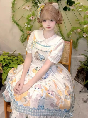 Sweet and Cute Lolita Dress With Printed Suspenders