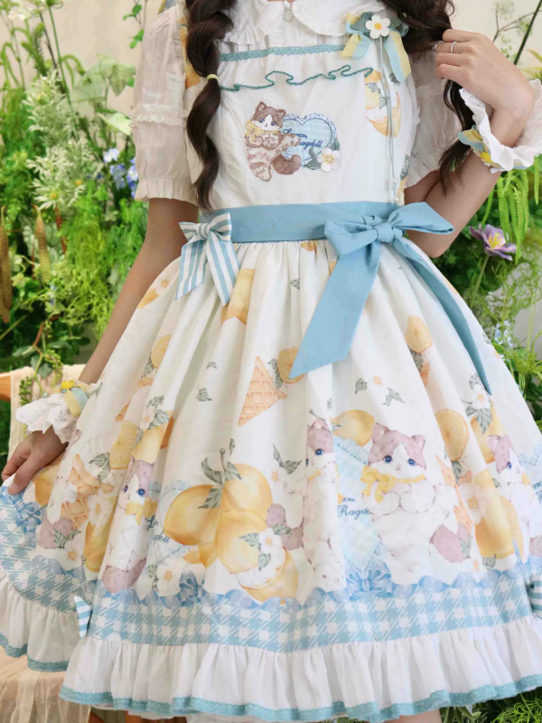 Sweet and Cute Lolita Dress With Printed Suspenders