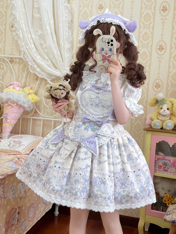 Sweet and Lovely Purple Printed Lolita Suspender Skirt