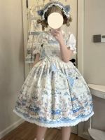 Sweet and Lovely Blue Printed Lolita Suspender Skirt