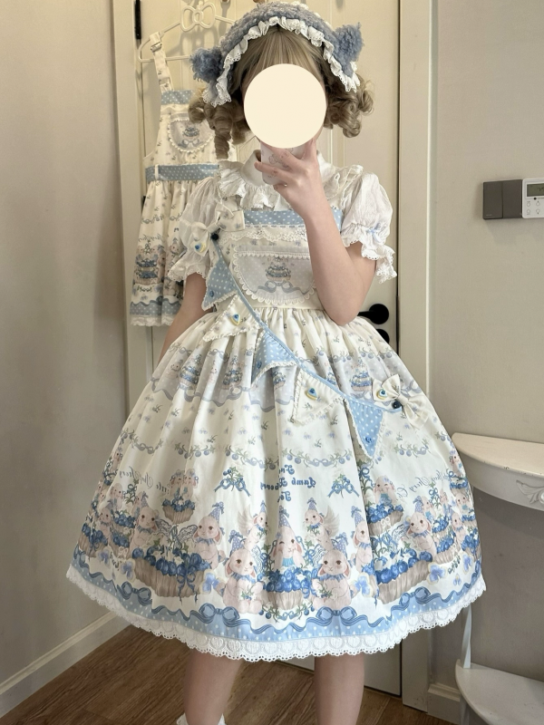 Sweet and Lovely Blue Printed Lolita Suspender Skirt