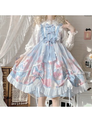 Sweet and Cute Blue Printed Dress JSK Lolita Suspender Skirt