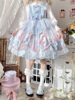 Sweet and Cute Blue Printed Dress JSK Lolita Suspender Skirt