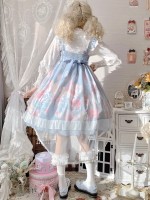 Sweet and Cute Blue Printed Dress JSK Lolita Suspender Skirt