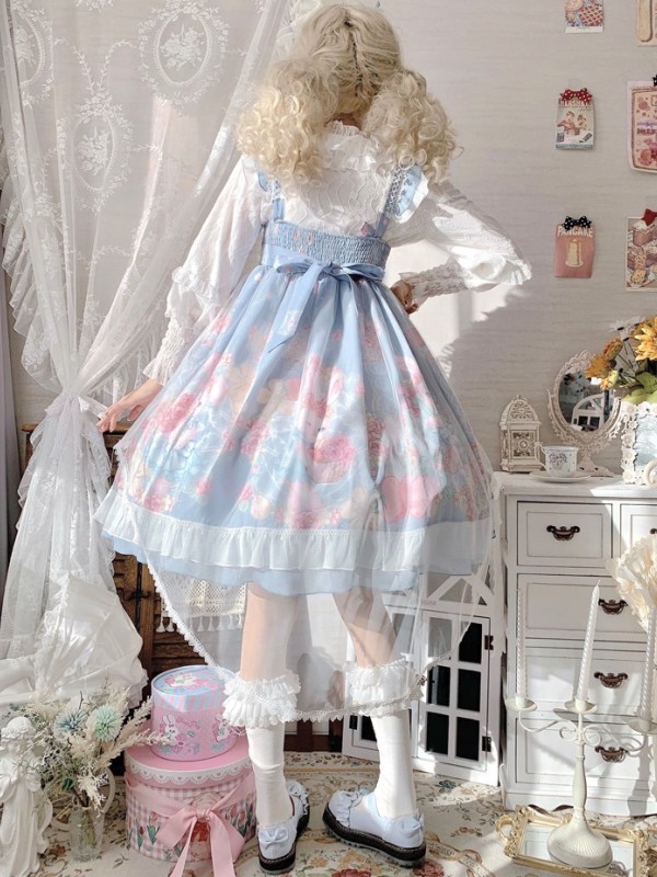 Sweet and Cute Blue Printed Dress JSK Lolita Suspender Skirt