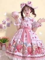 Lolita Pink Sweet Cute Strawberry Print JSK Suspender Dress