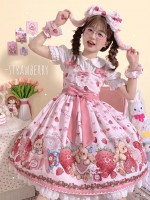 Lolita Pink Sweet Cute Strawberry Print JSK Suspender Dress