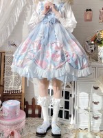 Sweet and Cute Blue Printed Dress JSK Lolita Suspender Skirt