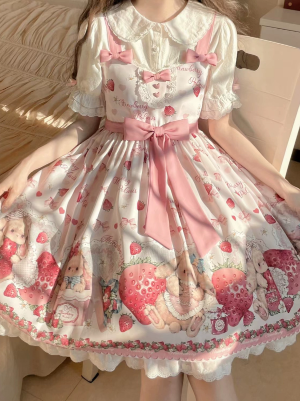 Lolita Pink Sweet Cute Strawberry Print JSK Suspender Dress