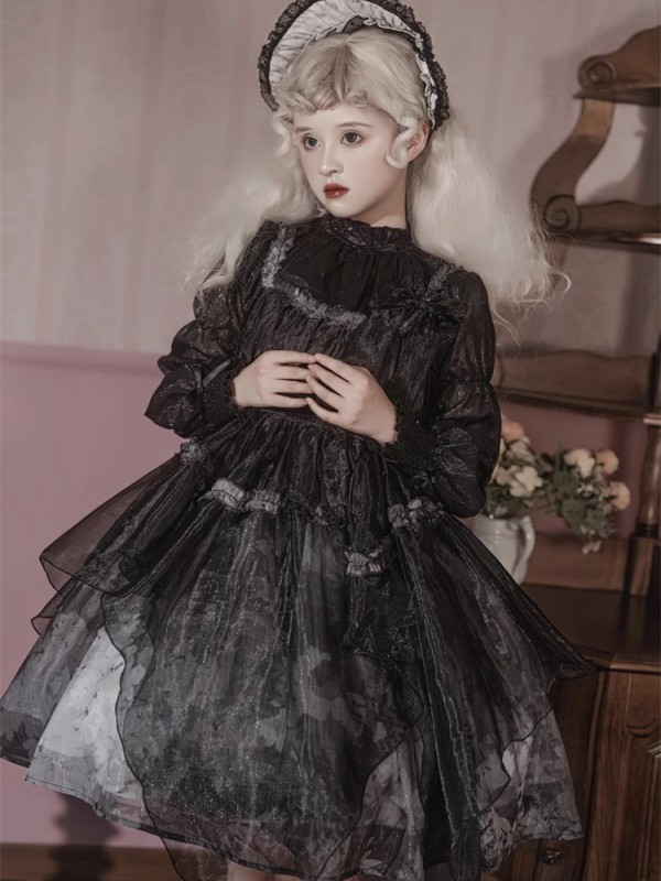 Lolita Gothic Girl Dead Leaf JSK Dark Wind Lolita Mesh Suspender Dress