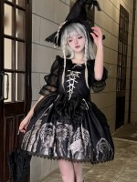 Dark Ballet Style Gothic Retro Halloween JSK Suspender Skirt