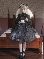 Lolita Gothic Girl Dead Leaf JSK Dark Wind Lolita Mesh Suspender Dress