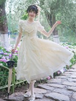 Apricot Sweet  V-neck Ruffle Dress Lolita Dress