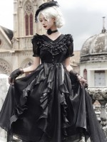 Sweet Gothic V-neck Ruffle Dress Lolita Dress