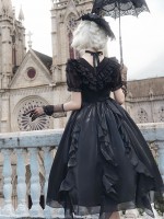 Sweet Gothic V-neck Ruffle Dress Lolita Dress