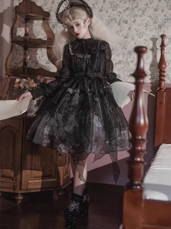 Lolita Gothic Girl Dead Leaf JSK Dark Wind Lolita Mesh Suspender Dress