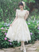 Apricot Sweet  V-neck Ruffle Dress Lolita Dress