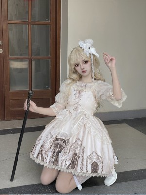 White Ballet Style Gothic Retro Halloween JSK Suspender Skirt