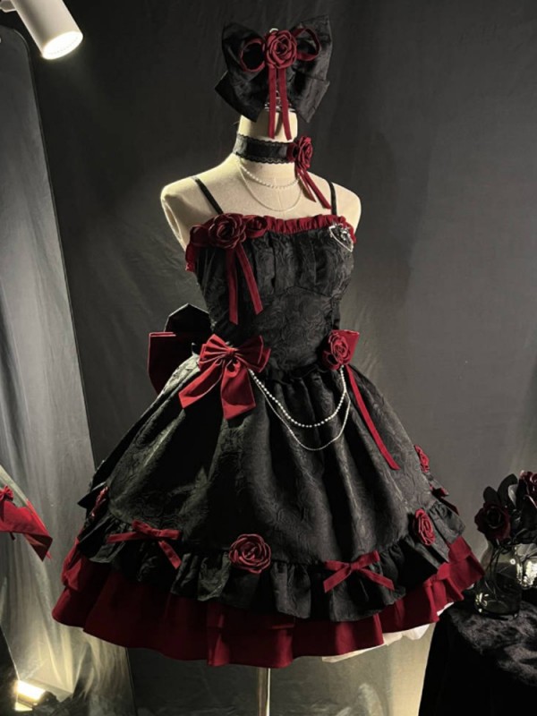 Red and Black Gothic Lolita Dress JSK Sweet and Cool Puffy Princess Dress