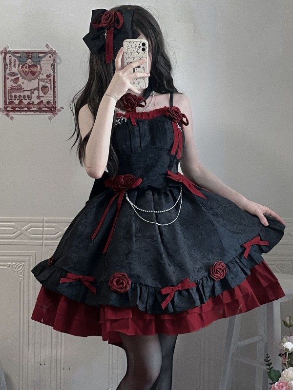 Red and Black Gothic Lolita Dress JSK Sweet and Cool Puffy Princess Dress