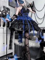 Black and Blue Lolita Princess Style Halter Neck Suspender Short Skirt Tutu Skirt