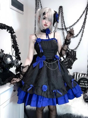 Blue and Black Gothic Lolita Dress JSK Sweet and Cool Puffy Princess Dress