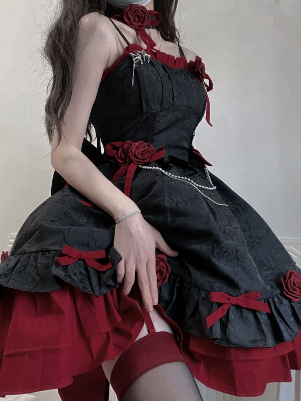 Red and Black Gothic Lolita Dress JSK Sweet and Cool Puffy Princess Dress