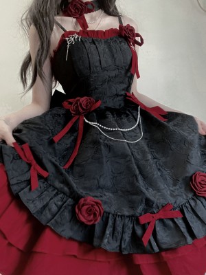 Red and Black Gothic Lolita Dress JSK Sweet and Cool Puffy Princess Dress