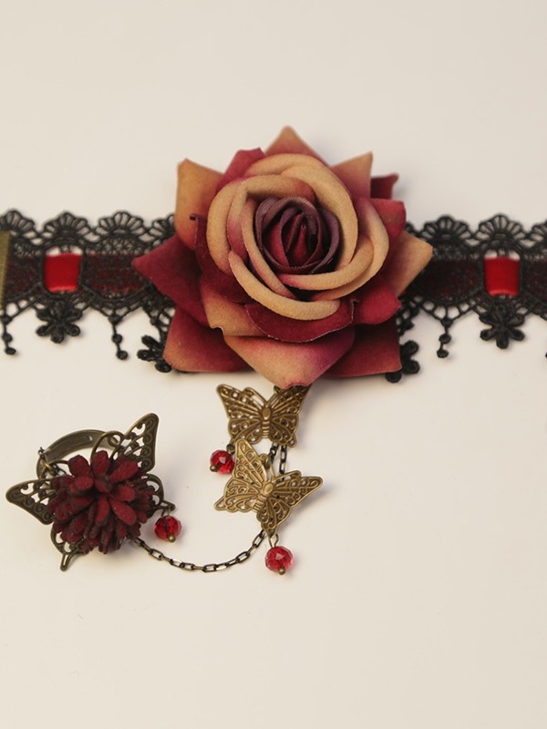 Lolita Lace Rose Flower Butterfly Crystal Bracelet