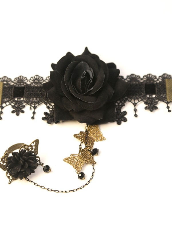 Lolita Lace Rose Flower Butterfly Crystal Bracelet