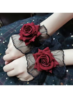 Burgundy Dark Gothic Lolita Lolita Lace Rose Sleeves