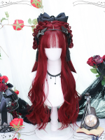 Lolita Bangs Long Curly Hair JK Wine Red Long Hair Wig