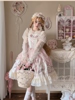 Elegant Retro Lolita Dress JSK Pink Lace Lolita Suspender Dress