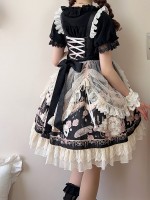 Black Elegant Retro Lolita Dress JSK Pink Lace Lolita Suspender Dress