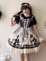 Black Elegant Retro Lolita Dress JSK Pink Lace Lolita Suspender Dress