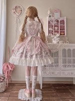 Elegant Retro Lolita Dress JSK Pink Lace Lolita Suspender Dress