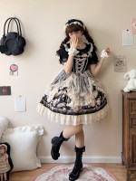 Black Elegant Retro Lolita Dress JSK Pink Lace Lolita Suspender Dress