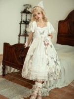 CLA Retro Elegant Open-collar Printed Lolita Dress