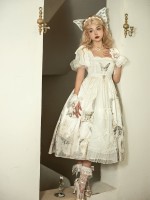 CLA Retro Elegant Open-collar Printed Lolita Dress