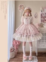 Elegant Retro Lolita Dress JSK Pink Lace Lolita Suspender Dress