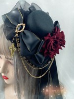 Lolita Dark Red Rose Gothic Cross Small Hat Headdress