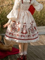 Sweet and cute Girl Bear Print JSK Suspender Skirt