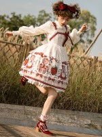 Sweet and cute Girl Bear Print JSK Suspender Skirt