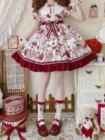 Strawberry Sweet Lolita Dress OP Cute Sweet Cake Skirt