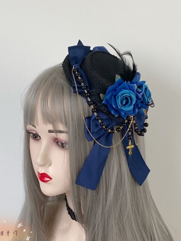 Lolita Small Hat Gothic Dark Wine Red Rose Retro Hair Accessories