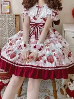 Strawberry Sweet Lolita Dress OP Cute Sweet Cake Skirt